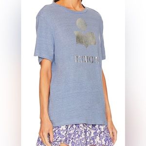 Isabel Marant Etoile Zewel Metallic Logo Slub Linen Graphic Tee